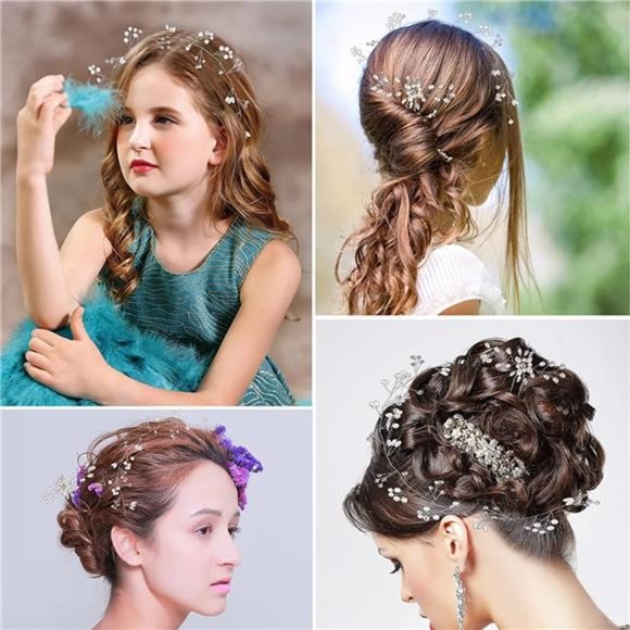 Bridal Crystal Headband with Pearls - Extra Long Hair Vine - Picture 4 of 7